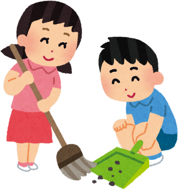 Illustration of Children Cleaning with a Broom and Dustpan